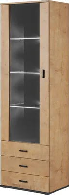 Produktbild von Furniture24 Vitrine mit Weißer LED Beleuchtung SOHO S1 Vitrinenschrank Standvitrine Stauraumvitrine Glasvitrine Schrank Wohnzimmerschran Lefkas Eiche/Schwarz
