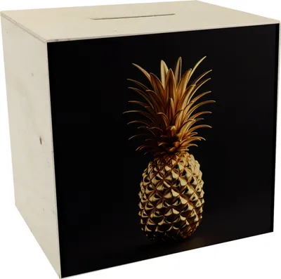 Produktbild von Goldene Ananas Spardose aus Holz