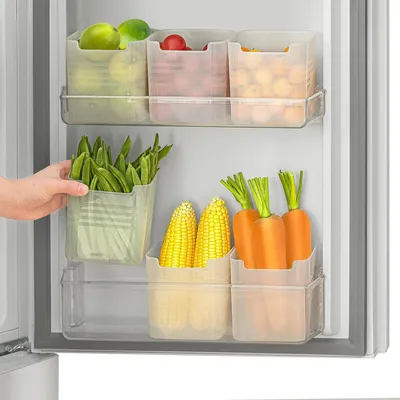Image de Organisateur de réfrigérateur - Lot de 6 - Boîtes de rangement - Plastique - Transparent - Dimensions : 11,8 x 9,8 x 12,5 cm - Boîtes de rangement