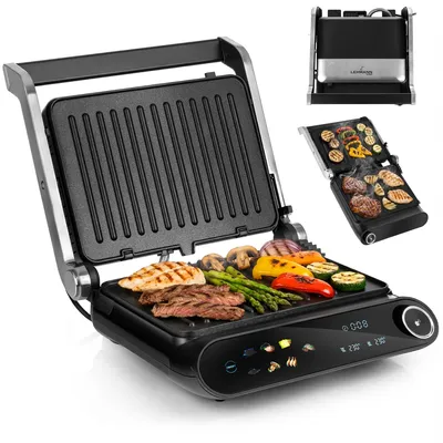 Kontaktgrill 2200 W, 180° aufklappbar, 1320 cm², Antihaftplatten, 10 Programme