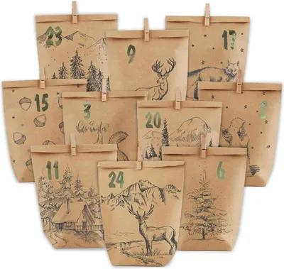 Produktbild von Adventskalender zum Befüllen 24 Weihnachtstüten Geschenk Kraftpapiertüten