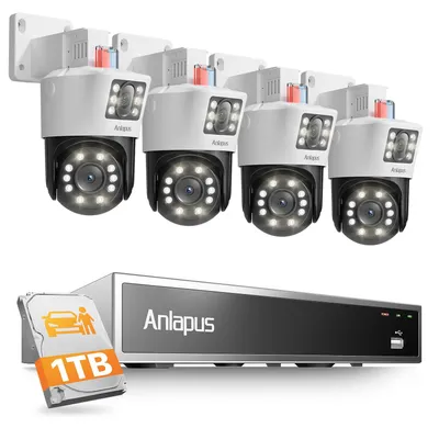 Produktbild von Anlapus 5MP+5MP Dual-Lens PoE Überwachungskamera Set Außen, 8CH NVR mit 1TB HDD, IP66