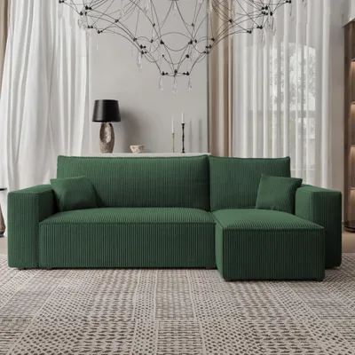 Produktbild von Ecksofa Mulri L Poso 14 Flaschengrün Cord Schlaffunktion Universell Bettkasten