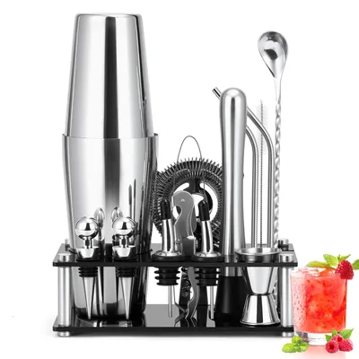 Cocktailshaker-Set, 750 ml, 15-teilig, Edelstahl, silber