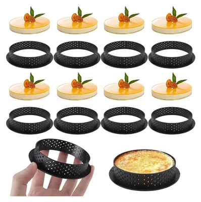 Produktbild von 8 Stück Mousse Tartelette Förmchen Dessertringe 8cm Antihaft Tortlettförmchen Ohne Geruch perforierter Ring Tortenring Set Tortenring Runde Backringe für DIY Mousse Kuchendekoration