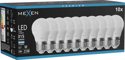 Obrázek produktu pro Mexen Nova 10x LED žárovka E27, G45, 3W, Studená - 6500K, 315 lm - L101-E27-0365-01x10