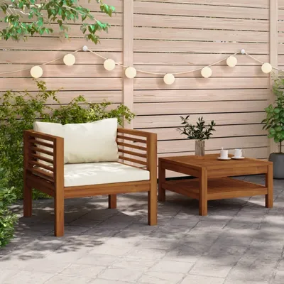 Image de The Living Store Ensemble de canapés de jardin 2 pièces avec coussins blanc crème en acacia