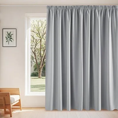 Image de Rideau occultant Unyqoos®, extra large avec bande passante plissée – gris argenté, 245 x 300 cm, tissu épais et doux, occultation de 85 à 95 %