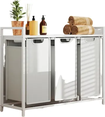 Immagine prodotto di Cesto portabiancheria con 3 scomparti - salvaspazio - 92,5 x 33 x 72 cm