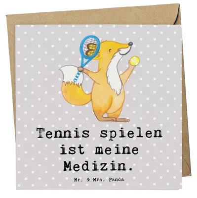 Produktbild von Mr. & Mrs. Panda Grußkarte Fuchs Tennis spielen - Grau Pastell - Geschenk, Tennisverein, anlasskarte, Turnier, Glückwunschkarte, Klappkarte, doppelkarte, Ballsportart