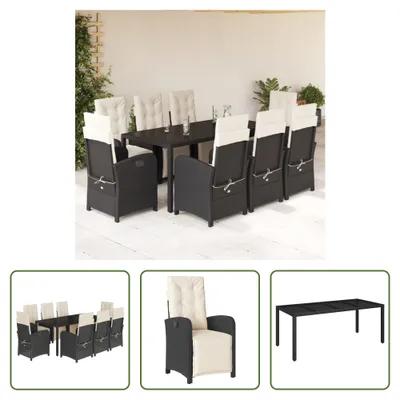 Produktbild von The Living Store 9-tlg. Garten-Essgruppe mit Kissen Schwarz Poly Rattan