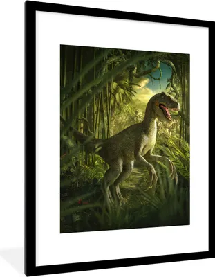 Produktbild von MuchoWow® Gerahmtes Poster Dinosaurier - Pflanzen - Grün - Illustration - Kinder - Jungen 60x80 cm - Poster mit Schwarzem Bilderrahmen Wandposter Rahmen Foto Bilder - Wohnzimmer - Dekorationen - Prämie