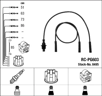 Produktbild von NGK 8495 Zündkabelsatz Zündleitungssatz passend für PEUGEOT 205 II (20A/C) 205 I Cabriolet (741B, 20D) 309 II (3C, 3A) 309 I (10C, 10A)