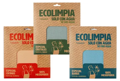 Zdjęcie produktu dla Ściereczki do czyszczenia z mikrofibry Ecolimpia, w zestawie 3 sztuki, do czyszczenia tylko wodą