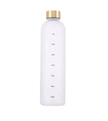 Produktbild von Wasserflasche, 1 Liter Trinkflasche, Kohlensäure geeignet, Motivations-Skala, edel, auslaufsicher, nachhaltig, robust (weiß)