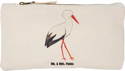 Produktbild von Mr. & Mrs. Panda Federtasche Storch Größe S Klein - Weiß - Geschenk, Schwanger, Störche, Schwangerschaft, Schlampermäppchen, Kulturbeutel, Kulturtasche, kosmetiktäschchen