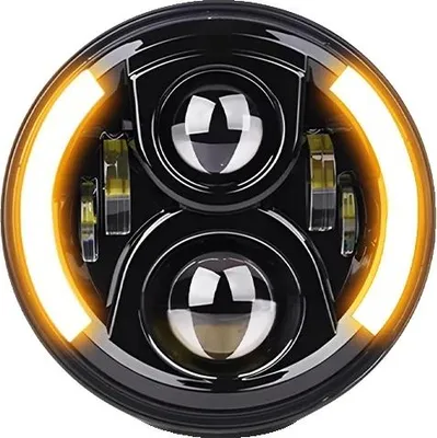 Image de Phares à LED pour moto, 7 pouces, avec feux de croisement et de route, 1 pièce, lumière blanche et ambre pour les feux de jour