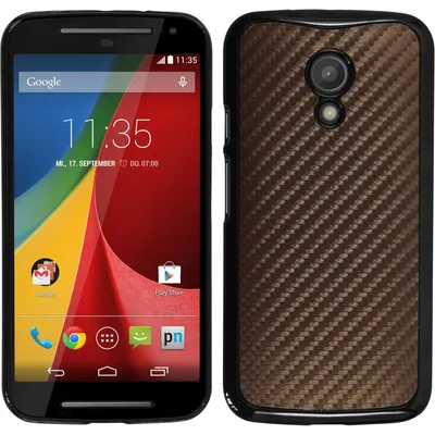 Produktbild von PhoneNatic Case kompatibel mit Motorola Moto G 2014 2. Generation - Hülle bronze Carbonoptik Hard-case + 2 Schutzfolien