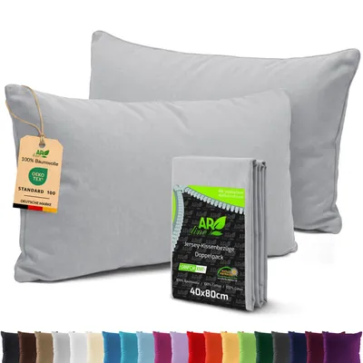 Produktbild von AR Line 2er Pack Jersey Kissenbezüge 40x80 Baumwolle – weich, atmungsaktiv, Kissenhüllen mit Reißverschluss, in Farbe: Hellgrau
