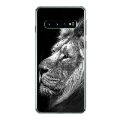 Produktbild von MuchoWow® Handyhülle Schutzhülle Hülle für Samsung Galaxy S10 Löwe vor schwarzem Hintergrund in schwarz und weiß Silikon Softcase Handy Hülle - Handytasche