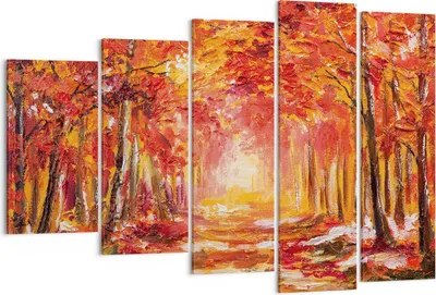 Produktbild von Bild auf Leinwand - Leinwandbild - 5 Teile - Herbst Wald Rot - 150x100cm - Wand Bild - Wanddeko - Wandbilder - Leinwanddruck - Bilder - Wanddekoration - Leinwand bilder - Wandbild - EG150x100-4238