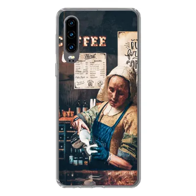 Produktbild von MuchoWow® Handyhülle Schutzhülle Hülle für Huawei P30 Milchmädchen - Barista - Kaffee - Cappuccino Silikon Softcase Handy Hülle - Kartenbesitzer
