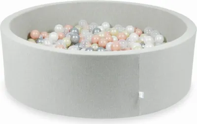 Immagine prodotto di Bacinella grigio chiaro 130x40 con 700 sfere: Trasparente, madreperla, argento, oro rosa, oro chiaro