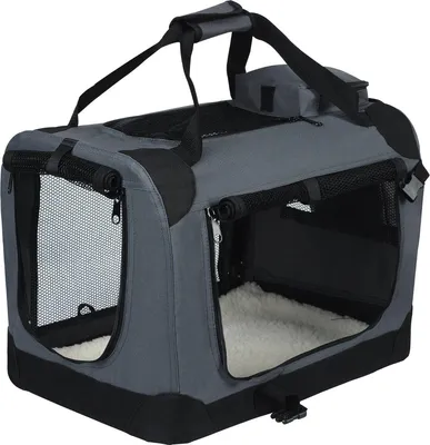 Obrázek produktu pro Happyment Hondenbench Haik – přepravní box pro psy – autokennel – cestovní box – skládací – látkový – šedý – 60 x 42 x 42 cm