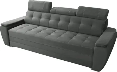 A studio shot of a gray sofa.