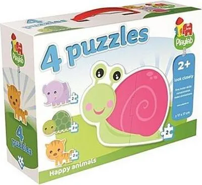 Immagine prodotto di Playlab 4in1, puzzle a contorni "Animali colorati", 4 puzzle da 2 pezzi ciascuno