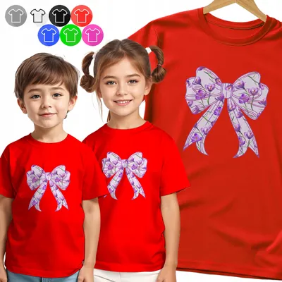 Zdjęcie produktu dla Koszulka Dziecięca T-Shirt - Kokarda Lawendowa Wzór Dla Dziewczynki - Xxs