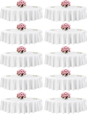 Produktbild von VEVOR 10 x runde Tischdecken Tischwäsche 2286 mm, knitterfreier Tischdeckenschutz, maschinenwaschbares Tischtuch aus Polyestergewebe für Partys Hochzeiten Bankette formelle Veranstaltungen, Weiß