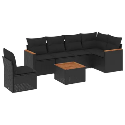 Produktbild von vidaXL 7-tlg. Garten-Sofagarnitur mit Kissen Schwarz Poly Rattan