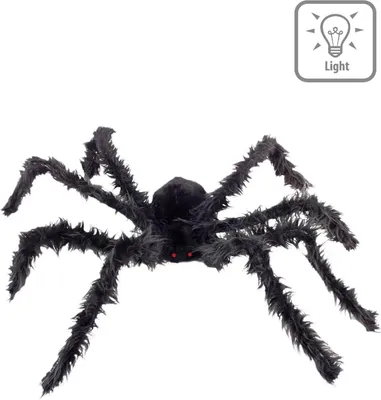 Produktbild von Spinne Halloween Spinnentier Tier 102 cm Riesenspinne beleuchtete Augen haarig Schwarz