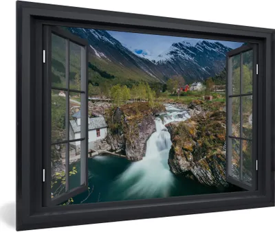 Produktbild von MuchoWow® MuchoWow® Gerahmtes Poster Aussicht - Berg - Haus 90x60 cm - Poster mit zchwarzem Bilderrahmen - Fotorahmen - Foto-Plakat