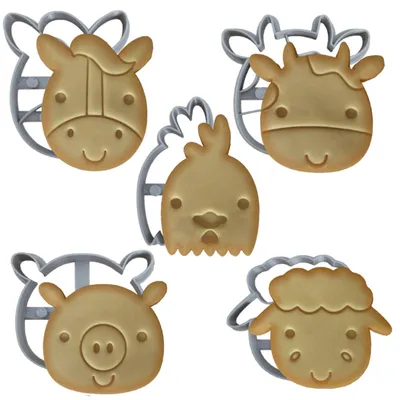 Imagen del producto de Juego de cortadores para galletas con forma de animales de granja, de 5 piezas, para niños