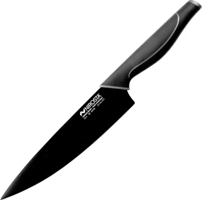 Image de Couteau de cuisine NIROSTA WAVE, couteau de cuisine en acier inoxydable avec manche Soft-Touch, couteau universel tranchant pour couper, hacher et lever les filets, lame affûtée à la main avec revêtement antiadhésif noir (longueur de la lame : env. 21 cm)