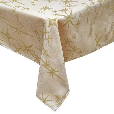 Productafbeelding van Feeric kersttafelkleed - beige - sterrenprint - 140 x 360 cm - rechthoekig - Tafelkleed