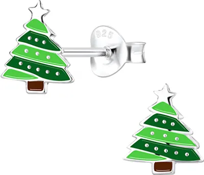 Produktbild von Weihnachtsohrringe: Kinder & Damen Ohrstecker Silber 925 „Weihnachtsbaum“