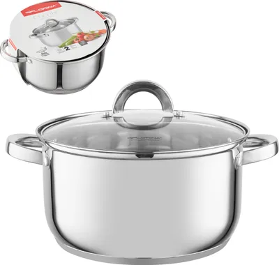 Produktbild von INDUKTION Edelstahl TOPF Gas mit Glasdeckel KOCHTOPF Suppentopf 6,1L