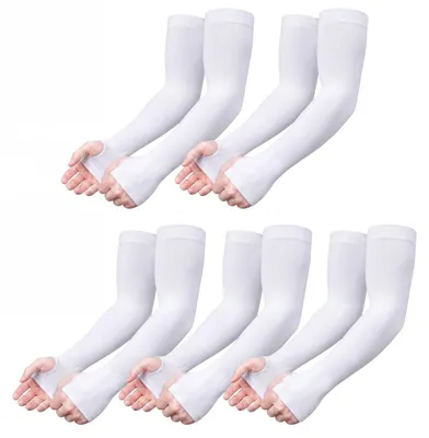 Obrázek produktu pro Rukavice na paže s UV ochranou, s otvorem pro palec, 5 párů, chladivé, prodyšné, bílé