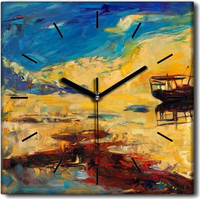 Produktbild von Coloray Uhr auf Leinwand 30x30 cm Wand Uhr Dekoration Wohnzimmer Segeltuch schwarze Hände -Meer-Ozeanboot.