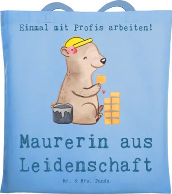 Produktbild von Mr. & Mrs. Panda Jutebeutel Maurerin Leidenschaft - Sky Blue - Geschenk, Shopping Tasche, Gesellenprüfung, Beutel, Lustig, Spruch, Handwerkerin, dokumententasche, Witzig