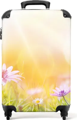 Produktbild von NoBoringSuitcases.com® Koffer Handgepäck Trolley Rollkoffer Kleine Reisekoffer mit 4 Rollen - Blumen - Frühling - Sonne - Rosa - Gras - Cabin Size < 55x40x23 cm & 55x40x20 cm - Fotokoffer - Kabinenkoffer - BoardgepäckHandgepäck Koffer 55x35x20 cm, 36L,
