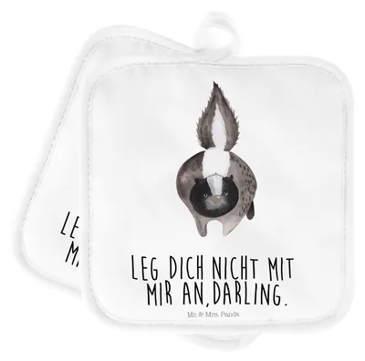 Produktbild von Mr. & Mrs. Panda Topfuntersetzer Stinktier Angriff - Weiß - Geschenk, Topflappen Set, topfhalter, Raubtier, Kochlappen, Skunk, Ofenlappen, Wildtier, wütend, Drohung