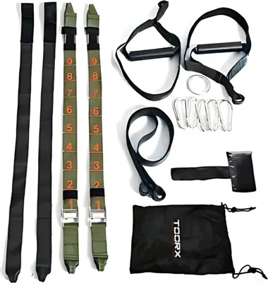 Produktbild von Toorx Fitness Functional Suspension Trainer FST-DOUBLE - mit Zubehör und Aufbewahrungstasche