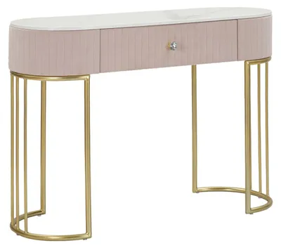 Immagine prodotto di Console Montpellier rosa in velluto con piano bianco e gambe dorate — 100x43x74 cm
