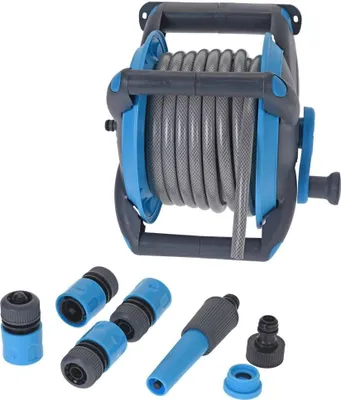 Produktbild von Pro Garden Gartenschlauchhalter – 15 Meter Schlauch – mit 4 Aufsätzen – Gartenarbeit – Pflanzen – Gartenschlauchtrommel
