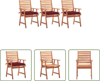Produktbild von The Living Store Garten-Essstühle 3 Stk. mit Kissen Massivholz Akazie