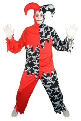 Produktbild von Horror Clown Harlekin Hofnarr schwarz rot Kostüm für Herren, Größe:XXL